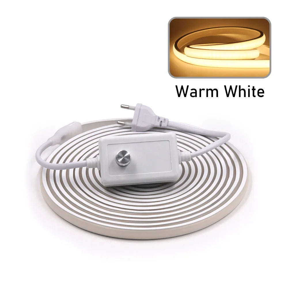 Dimmable COB LED Neon Strip Light 220V Dimmer Switch Power Kit High Density 288 LEDs Linear Lighting IP68 Waterproof Flex Ribbon