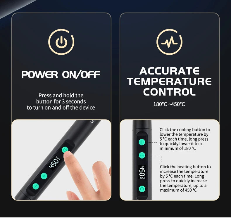 JCD Wireless Soldering Iron Portable 180-450 °C Adjustable Temperature built-in battery with 3Tip Soldering Tool Kit USB-5134
