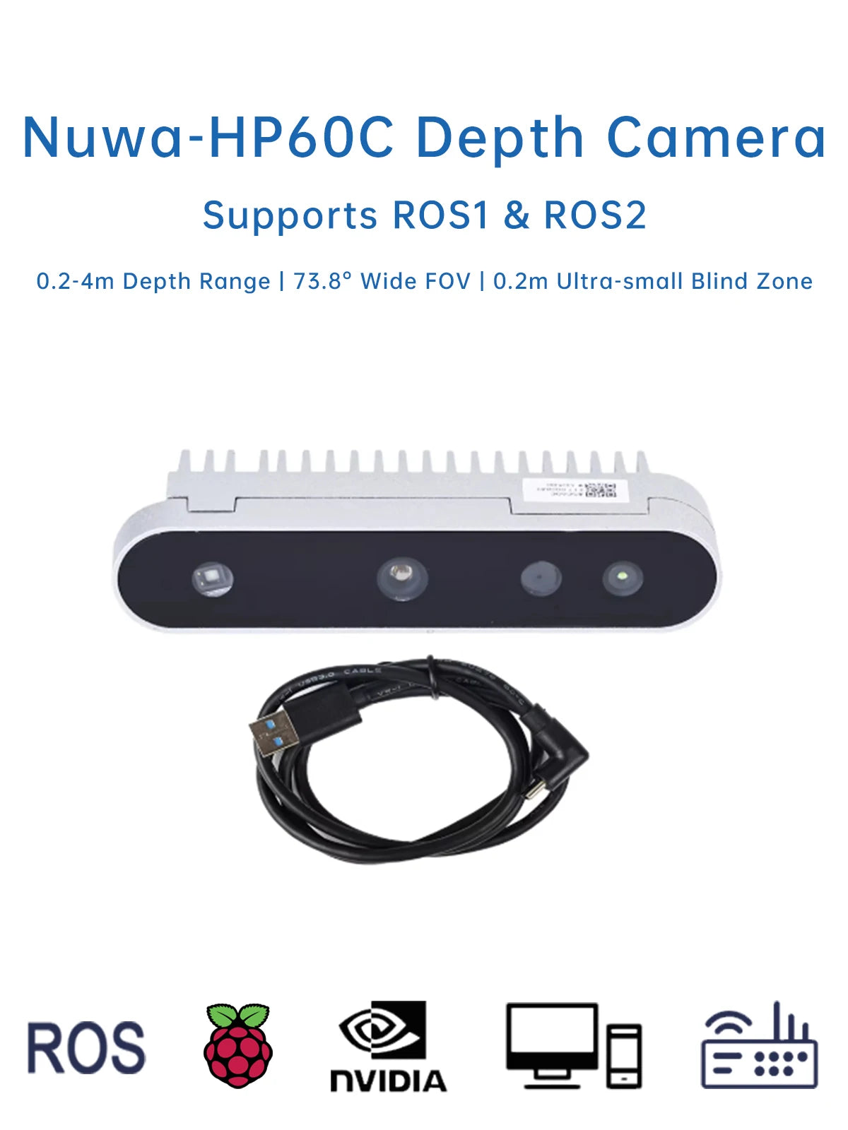 3D Depth Scanner Camera Nuwa-HP60C RGB  Light Imaging Sensor USB FOV 73.8° 0.2-4M For Raspberry PI ROS AI Robot Drones Car
