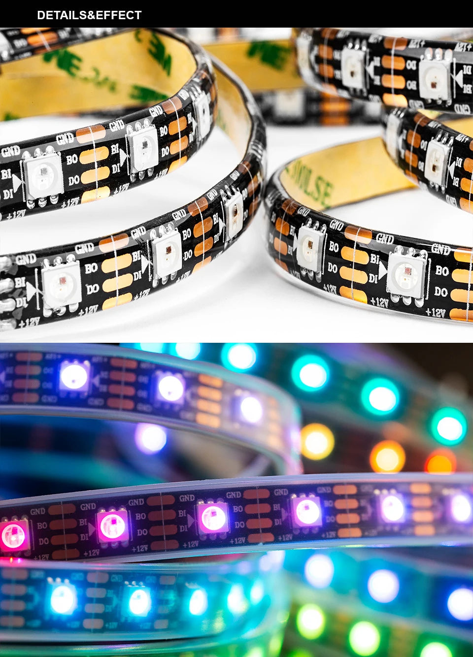 WS2815 DC12V WS2812B WS2813 LED Strip Light RGB Individually Addressable LED Lights Dual Signal 30 60 100 144 LEDs IP30 65 67