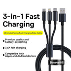 Baseus 3 in 1 USB Cable Type C Cable For Samsung Xiaomi Mi 9 Huawei Cable For iPhone 13 12 11 Phone Charger Micro USB Data Cable