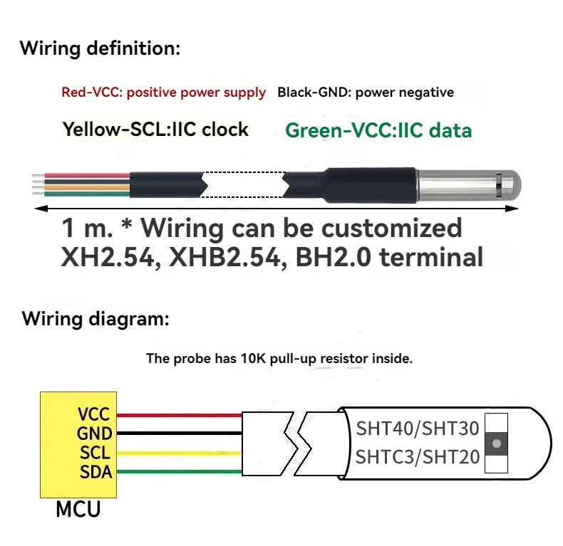 SHT20 SHT30 SHT40 temperature and humidity sensor waterproof stainless steel IIC module digital I2C probe