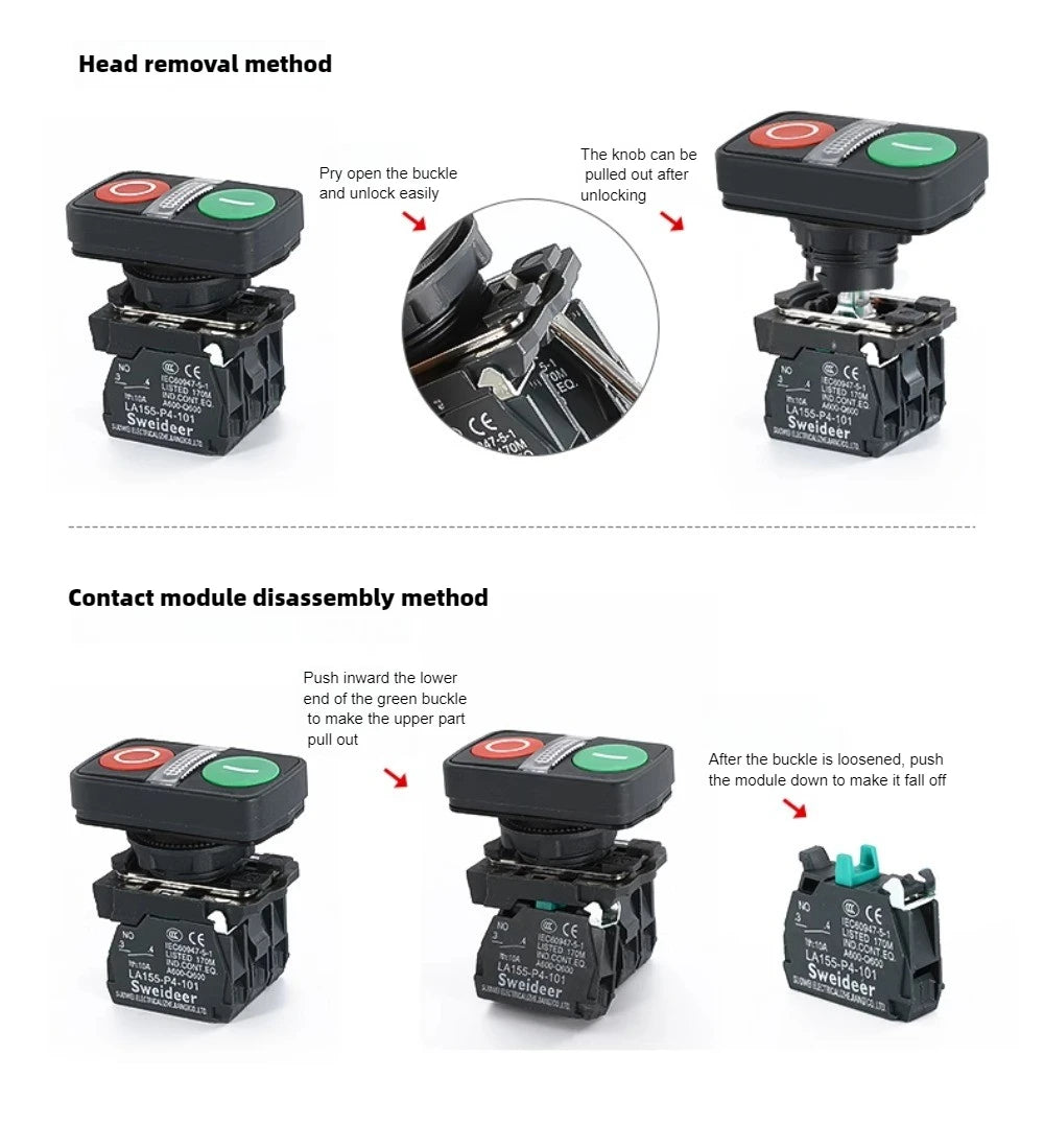 XB4 22mm Emergency Stop Button Switch Double Button Switch with Light Momentary Self Reset Mushroom Power Push Button Switch 10A
