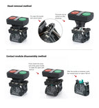 XB4 22mm Emergency Stop Button Switch Double Button Switch with Light Momentary Self Reset Mushroom Power Push Button Switch 10A
