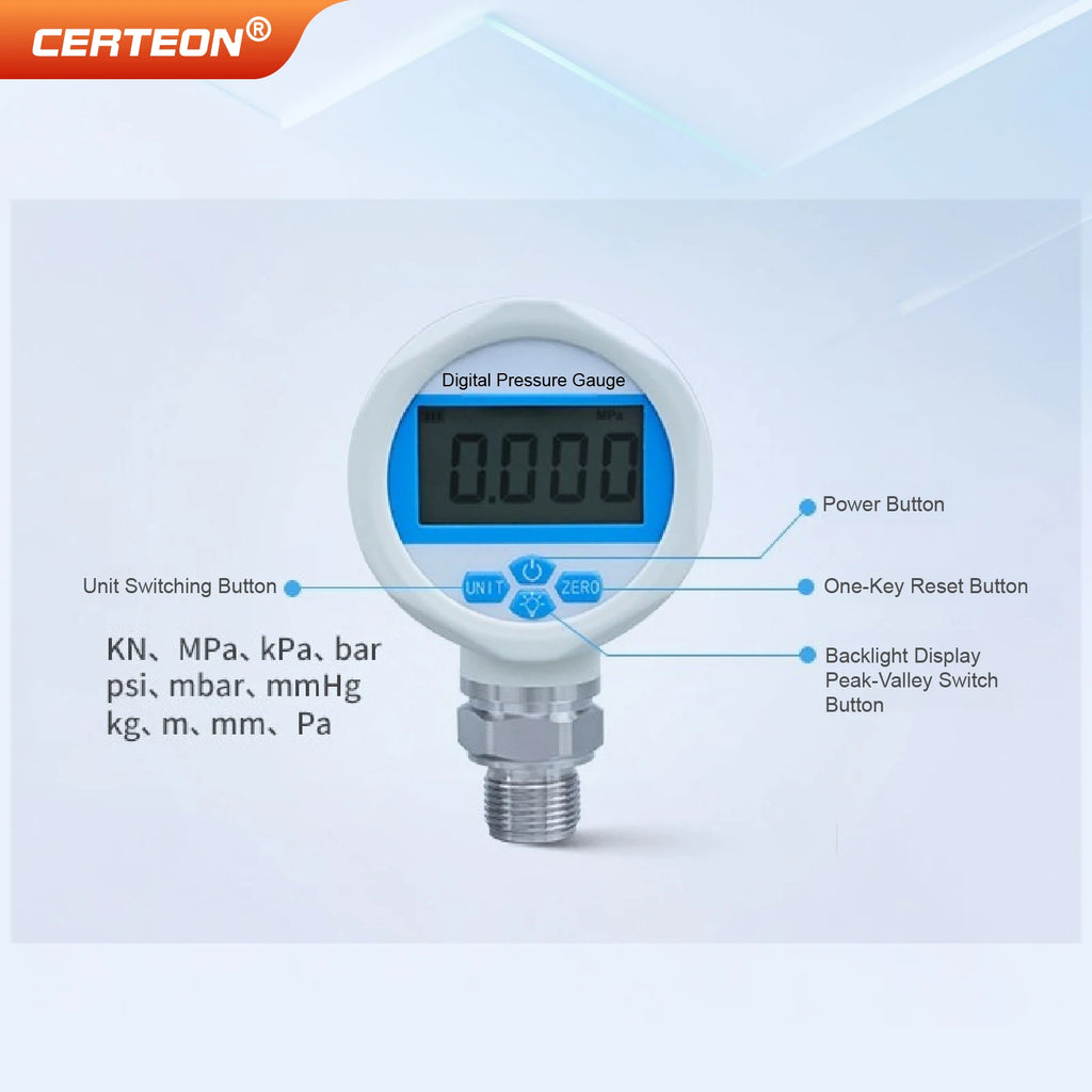 YB60A Precision Digital Pressure Gauge Battery Powered Vacuum Positive Negative Pressure Meter M20 Peak Memory -100kPa-100MPa