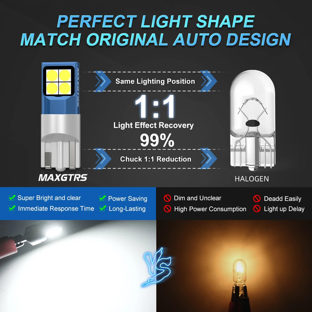 2x T10 LED Lamp W5W 168 194 LED Bulb License Plate Light 6000K Super Bright Warm White Ice Blue 3030 Car Interior Reading Lights