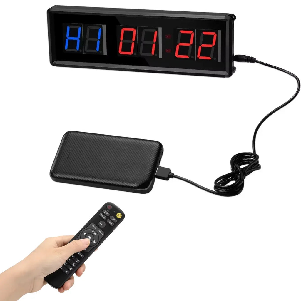 Seesii Timer 1.5" Digital Countdown Clock Stopwatch With Remote LED Interval Timer Clock For Home Gym Fitness Crossfit Equipment