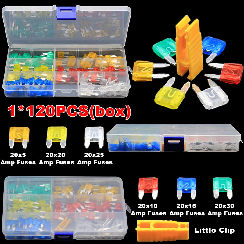 100/120pcs Car Blade Fuses Assortment Kit, Automotive Replacement Fuses Low Profile Mini Blade Fuses for Car Boat Truck