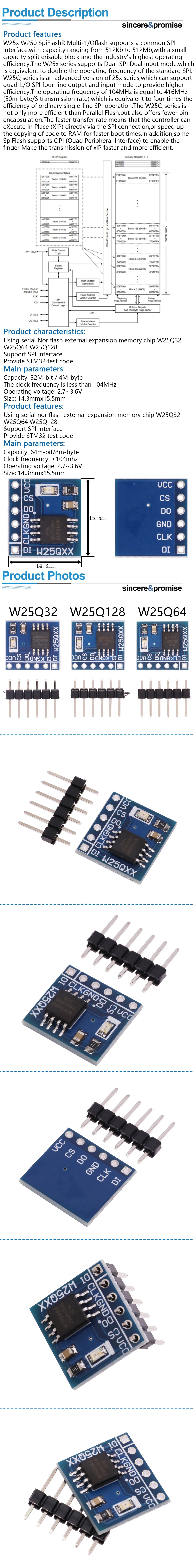 W25Q32 32Mbit / W25Q64 64Mbit / W25Q128 128Mbit 8MByte FLASH NorFlash Storage Module SPI Interface BV FV Modul For STM32