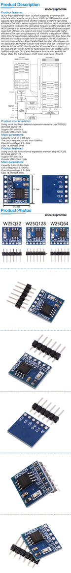 W25Q32 32Mbit / W25Q64 64Mbit / W25Q128 128Mbit 8MByte FLASH NorFlash Storage Module SPI Interface BV FV Modul For STM32