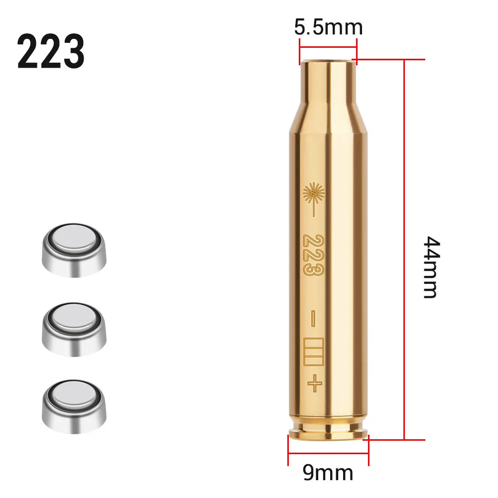 Red Dot Laser Brass Boresighter CAL .223/5.56/9mm/308/7.62/.45/30-06 Cartridge Boresight for Rifle Scope Hunting Gun Accessories