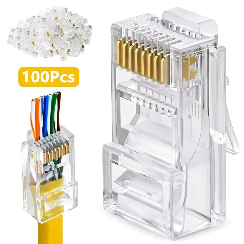 10/50/100/200PCS Cat6 Cat5e RJ45 Connector Modular Plug Cable Network Plugs Gold-Plated Ethernet PC Hardware Cable Adapter 8P8C