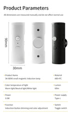 Magnetic Rechargeable PIR Motion Sensor LED Night Light, 3 Colors Dimmable Wireless Wall Lamp for Bedroom Hallway Closet