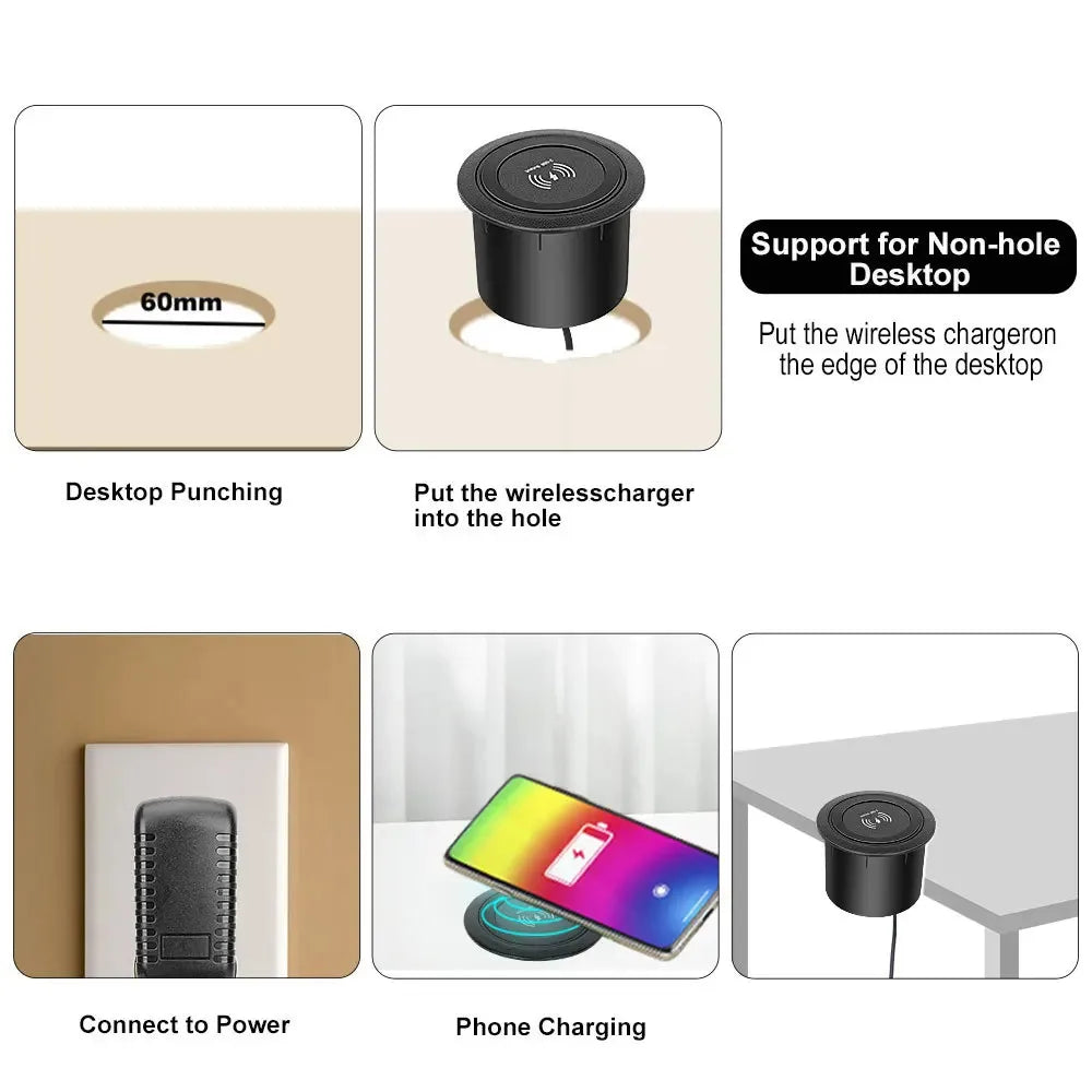 QI 3 in 1 Wireless Charger Built in Type-C USB Ports Desktop Embedded Charging Station for iPhone 13 Xiaomi Airpods Mobile Phone