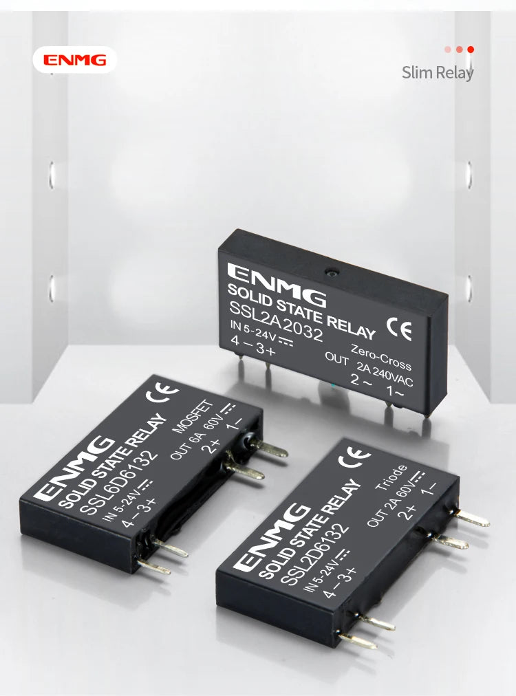 ENMG 1Pcs Slim Relay Modules DIN-Rail SSR Solid State Relay Integrated PCB 6A 2A DC Control DC AC 5V 12V 24V 220V Mount Power 41