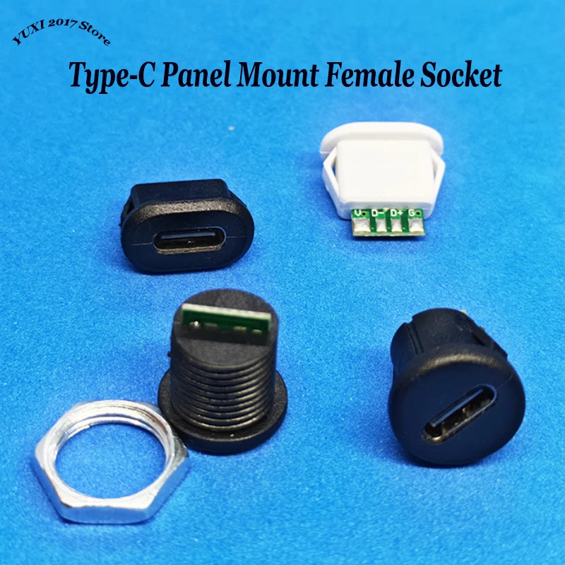 1/2/5PCS Type-C 6Pin Panel Mount Female Socket Waterproof USB-C Charger Plug Dock Connector For Fast Charging & Power ﻿
