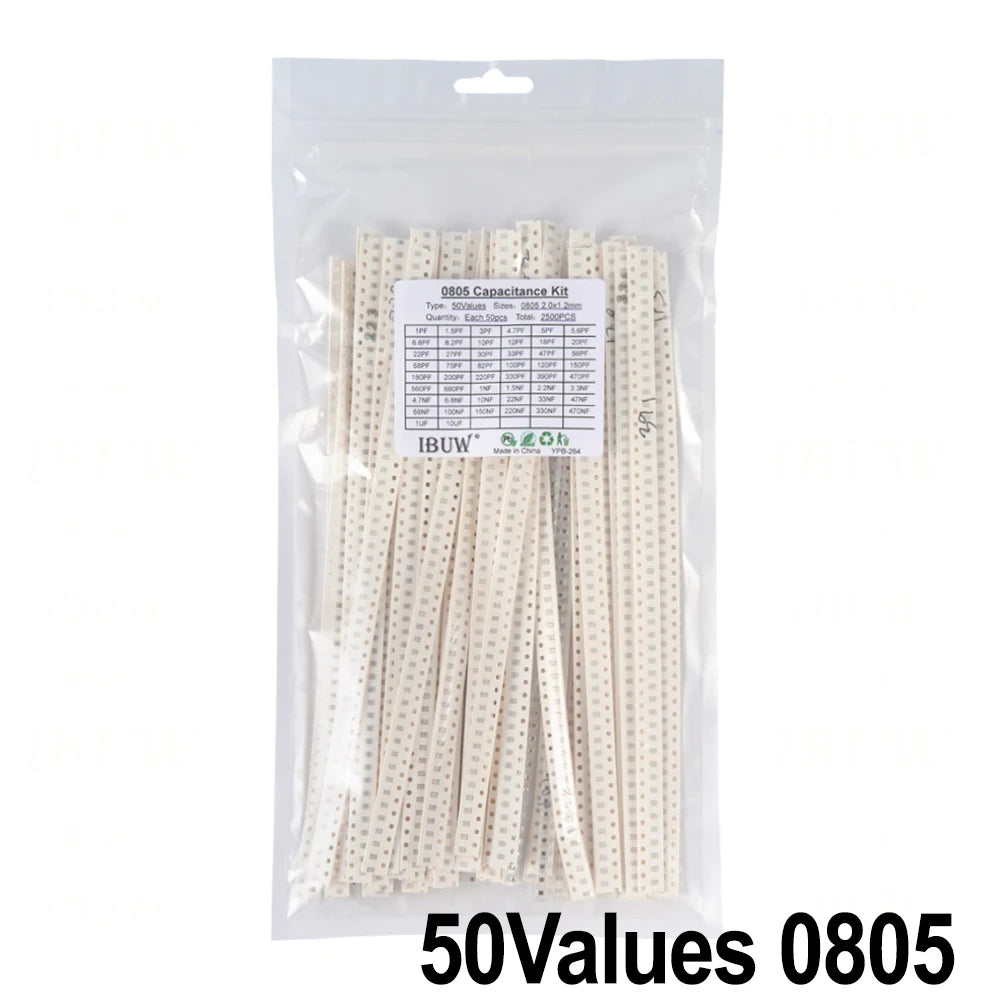 2500pcs 0402 0603 0805 SMD Ceramic Capacitor Assorted Kit 50Values 1pF - 10uF 100PF 10NF 100NF 0.47UF 1UF Chip Capacitance Set
