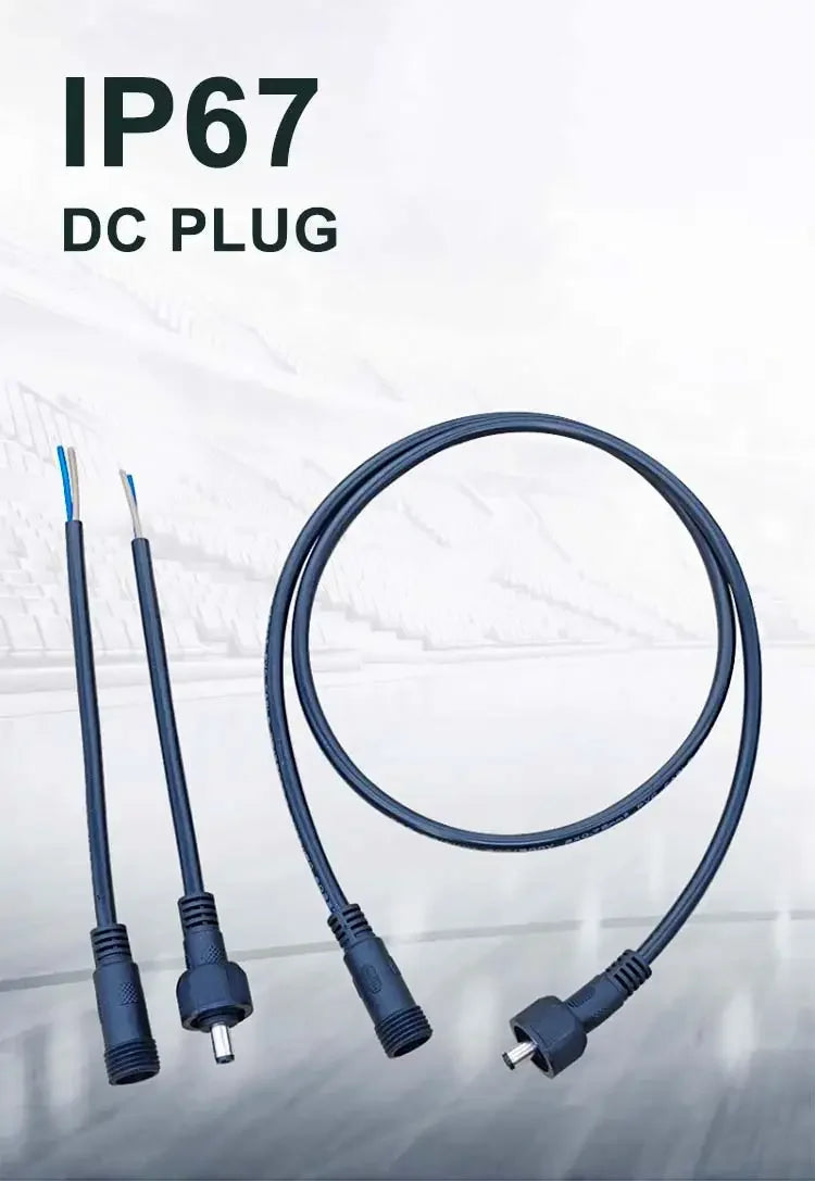 12V DC Power Plug 55*21mm 2Pin Waterproof Connector Male Female Terminal Butt Joint Monitoring Line 1-5M Extension Cord IP67