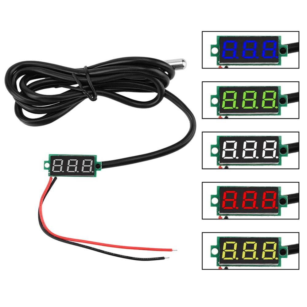 DC4-28V 0.28-inch Mini Two-Line Digital Thermometer Tester LED Display DS18B20 Waterproof Metal Probe -50 ℃~125 ℃