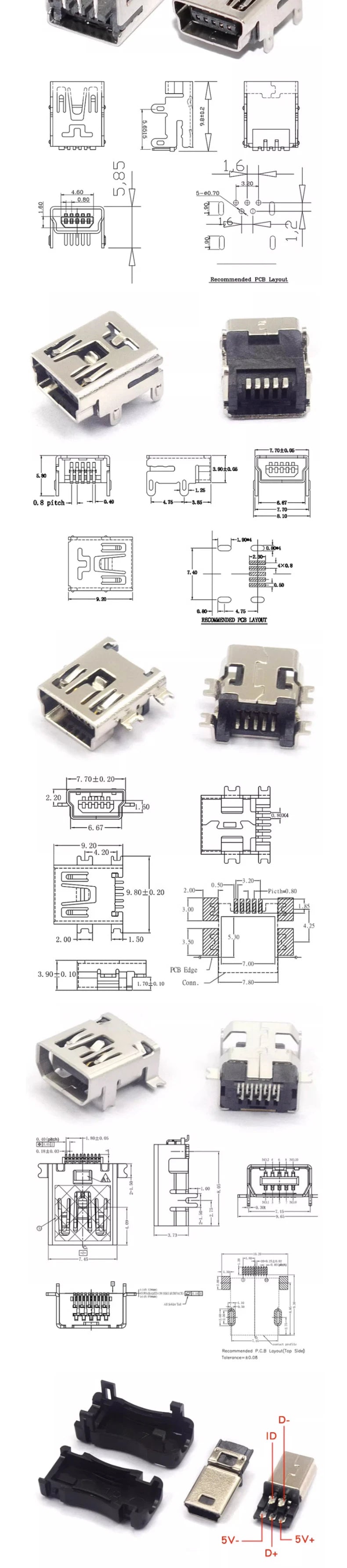 10PCS Mini USB SMT SMD DIP 5 Pin Female Mini Type B Socket Connector Plug Straight DIP Jack Tail Connector Plug-in MINI USB