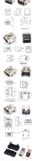 10PCS Mini USB SMT SMD DIP 5 Pin Female Mini Type B Socket Connector Plug Straight DIP Jack Tail Connector Plug-in MINI USB