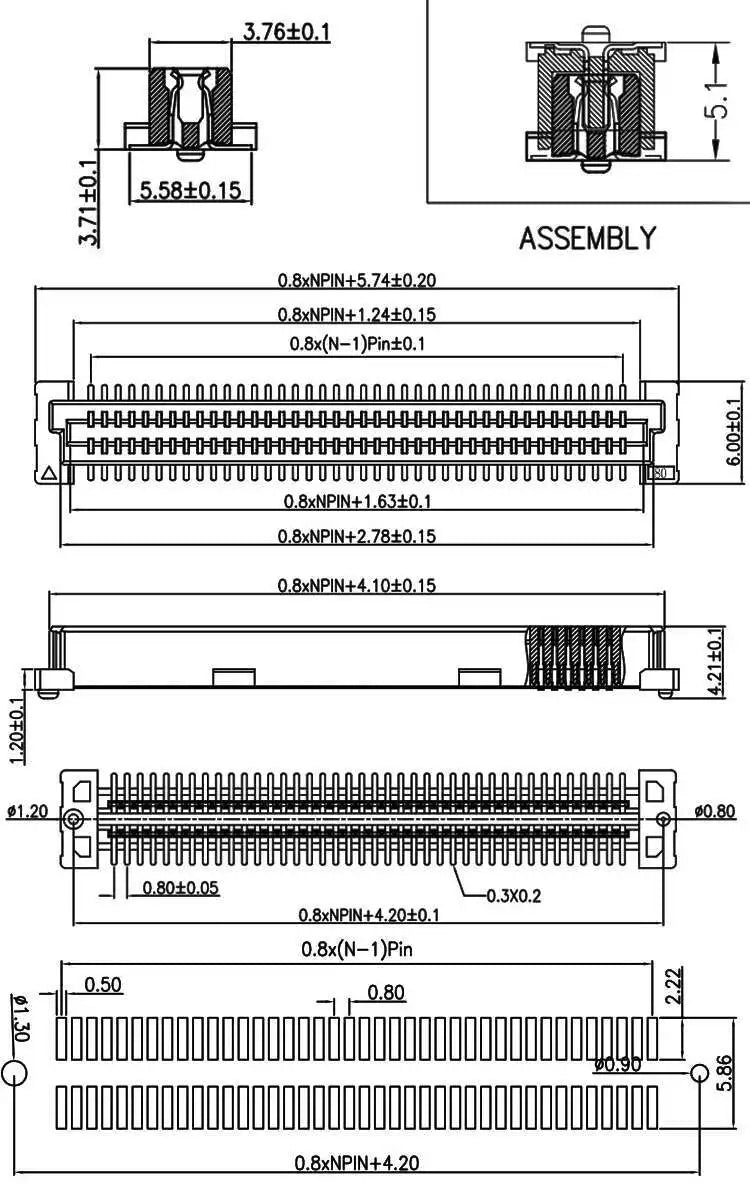 1pcs Board-To-Board Connector BTB Pitch 0.8Mm Dual Row SMD 40P/60/80/100P/120P/140P