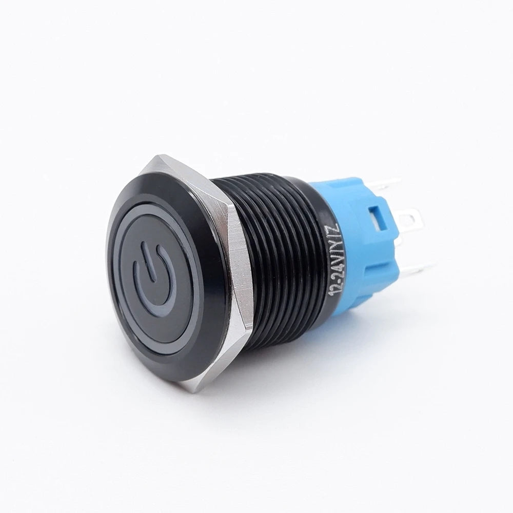 Black Latching Push Button Switch 16/19/22mm with Led Light Waterproof Illuminated  ON OFF Metal Momentary 5V 12V 220V Red Blue