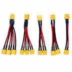 XT60 Parallel Battery Connector 3-Way 12AWG Silicone Wire Male/Female Dual Extension Y Splitter 100mm for Battery Charger Motor