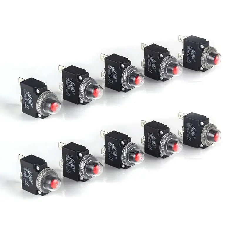 5Pcs Circuit Breaker Overload Protector Switch Fuse 10A 12A 15A 18A 20A 25A 30A 3A 4A 5A 8A Resettable 220V with Waterproof Cap