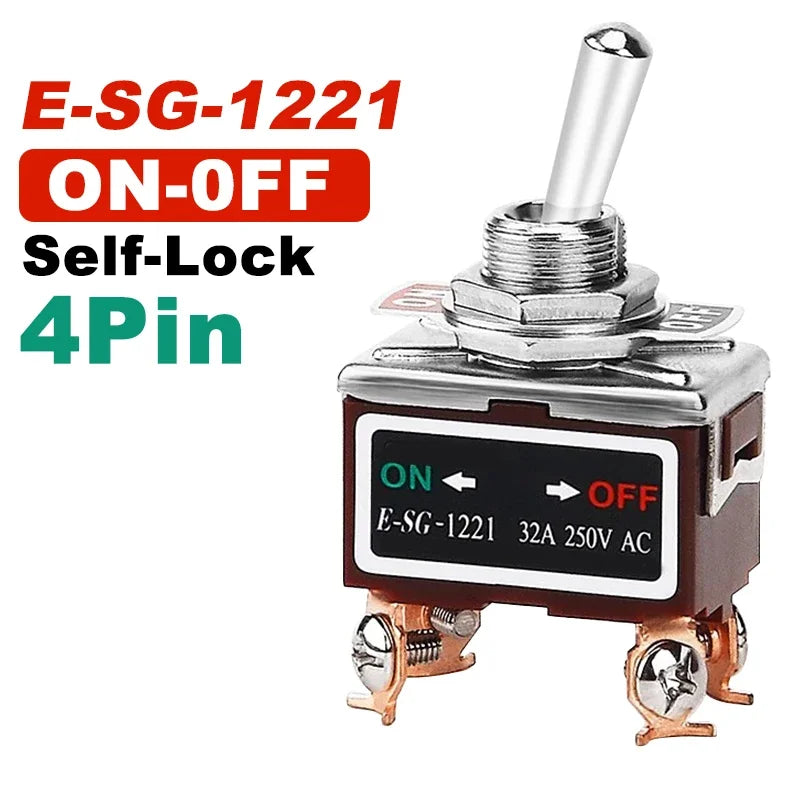 2/3/4/6/8/9/12Pin E-SG Toggle Switch 32A 250VAC Rocker Switch Self-Locking E-SG Power Switch with Brass Screw Foot Pin