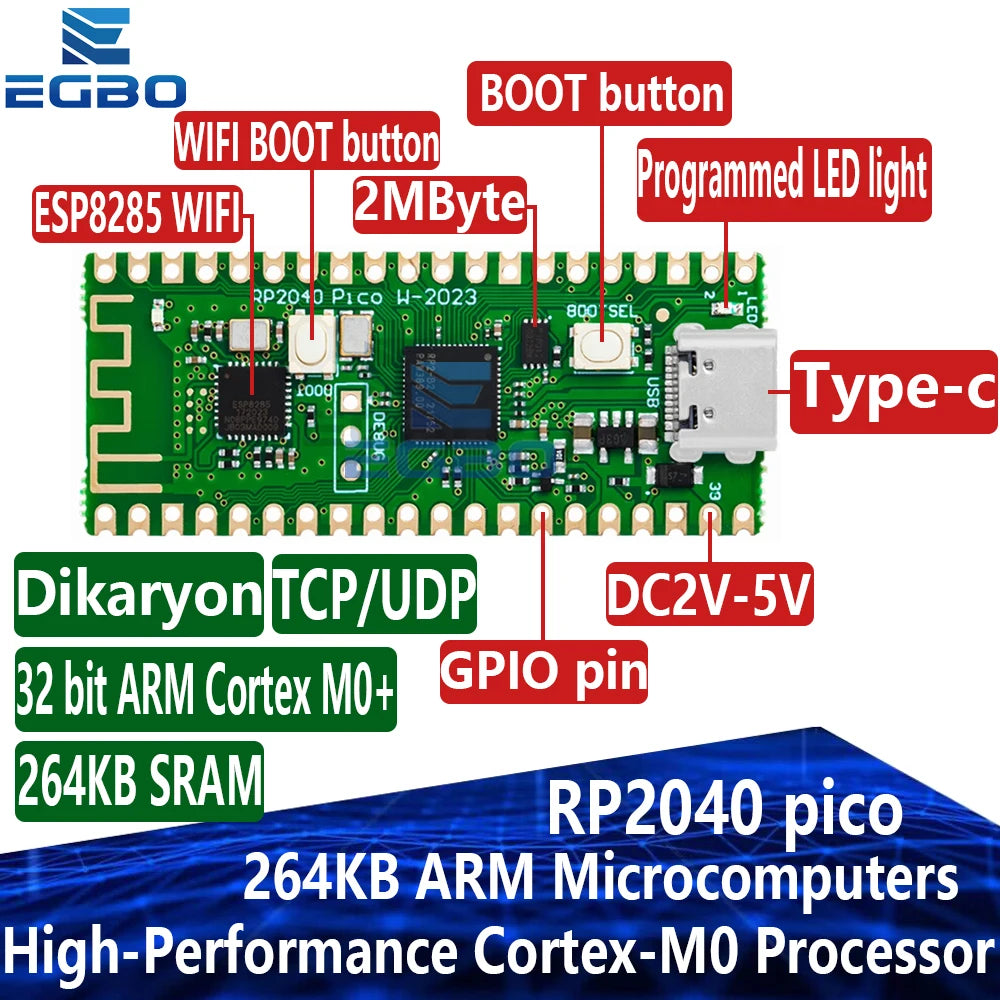 1~4PCS RP2040 Raspberry Pi Pico W Board with 2.4G WiFi Dual-Core 264KB ARM Microcomputers High-Performance Cortex-M0 Processor