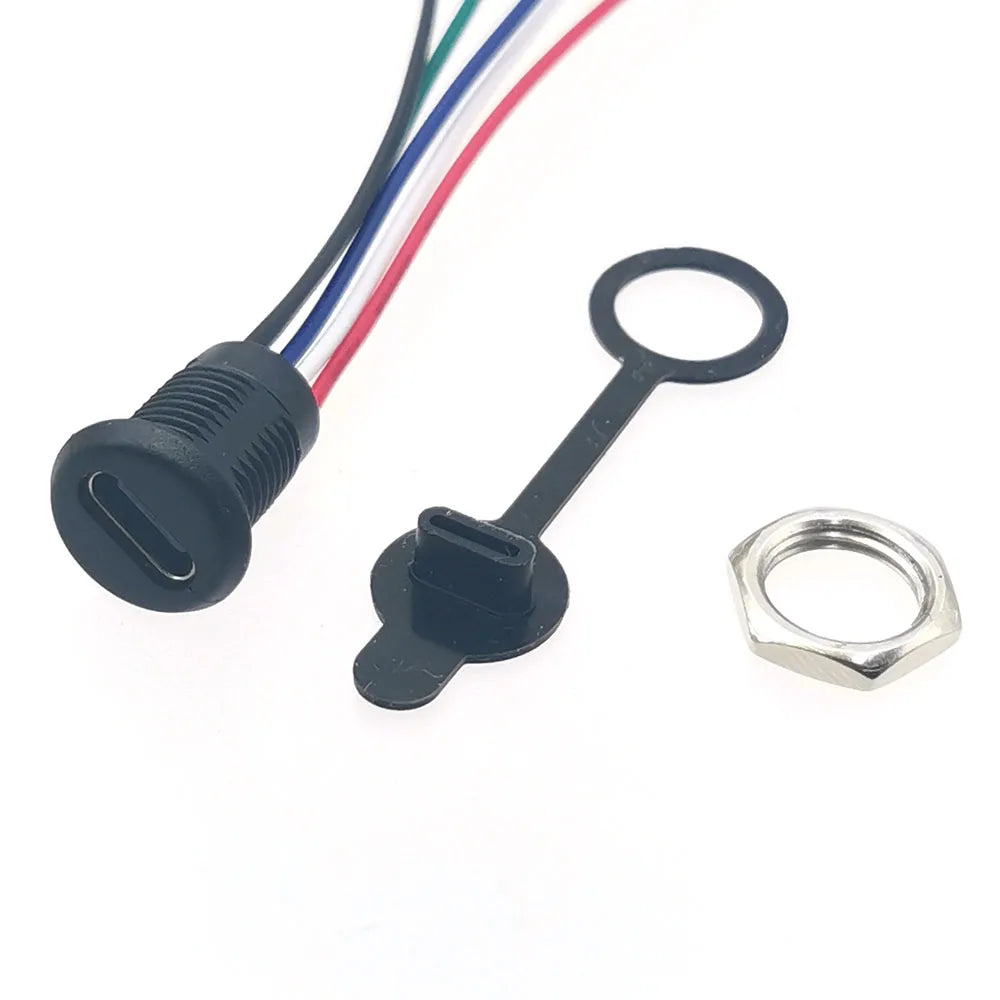 10pcs USB C Connector Type-C Waterproof with Nut Locking Panel Mounting Female TPC Waterproof Fast Charging Jack Port