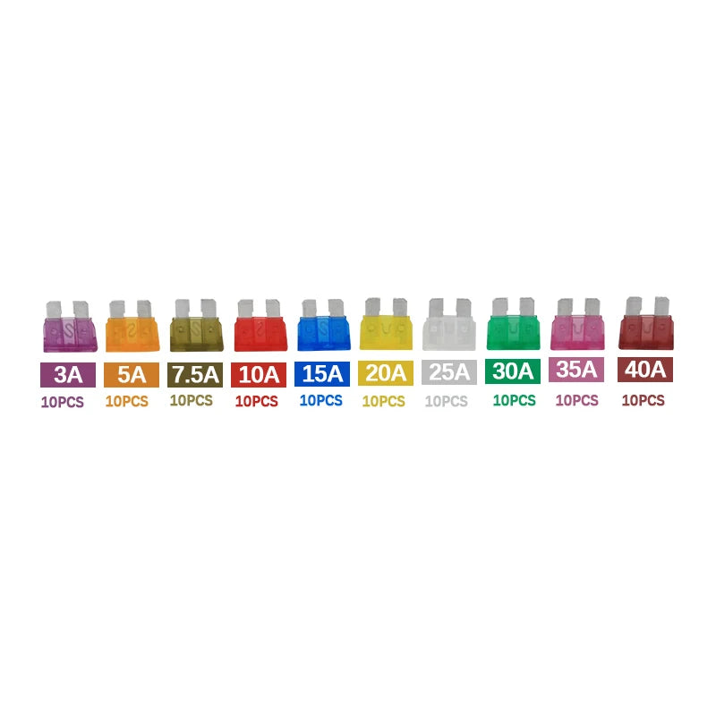 80Pcs 12V 3A 5A 7.5A 10A 15A 20A 25A 30A 35A 40A Standard Blade Car Fuses Assortment Car Blade Fuse Auto Boat Motorcycle Fuse