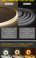 1-10M CCT 2700K-6500K Dimmable LED Strip 5mm 10mm COB LED Strip Light CCT Strip Tuya WiFi Controller Linear LED Tape With Dimmer