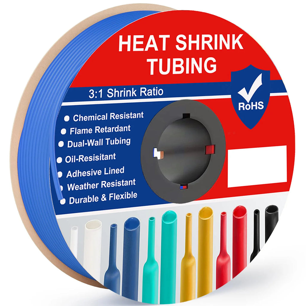 A Roll Blue 3:1 Ratio Heat Shrink Tubing Φ1.6mm to Φ32m Dual Wall Adhesive Lined Shrinkable Wire Wrap Tube Waterproof Sleeves
