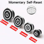 12/16/19/22mm Short Stroke Oxide Blcak Shell Metal Button Switch Waterproof Flat Head With Power LED Light Momentary 1NO 6V 24V