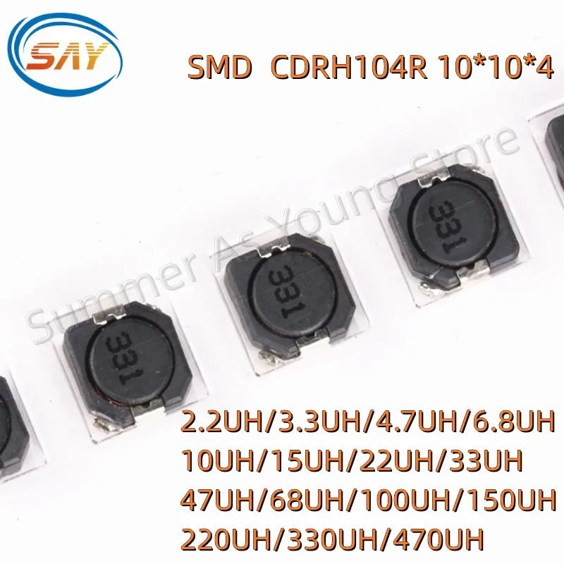 CDRH104R Power Inductor 100PCS Shielding 2.2/4.7/6.8/10/15/22/47/68UH SMD Inductance CD104 100/150/220/330/470UH 10*10*4