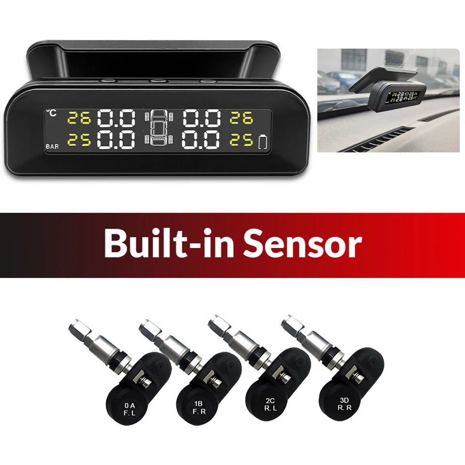 E-ACE K07 TPMS Solar Sensor Intelligence Wireless Tire Pressure Monitoring System Temperature Warning With 4 Sensors