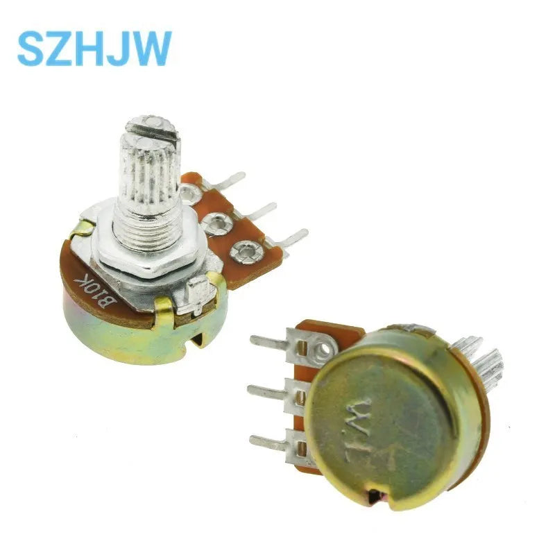 100pcs WH148 Linear Potentiometer B1K B2K B5K B10K B20K B50K B100K B250K B500K B1M 15mm Shaft With Nuts Washers 3pin