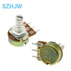 100pcs WH148 Linear Potentiometer B1K B2K B5K B10K B20K B50K B100K B250K B500K B1M 15mm Shaft With Nuts Washers 3pin