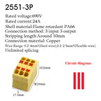 Electrical Cable Wire Connectors Push-in Terminal Block Universal Compact Wiring Multiple In Out Spliceable Mount On Din Rail