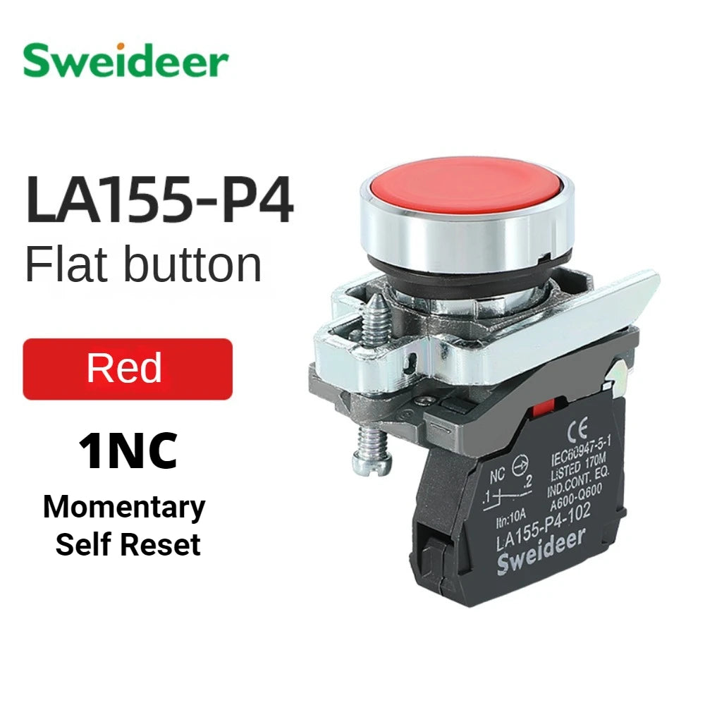 XB4 Button Switch Momentary Self Reset Flat High Head 22mm Power Push Button Switch with Light XB4-BA42 BA31 BA51 10A NC/NO Red
