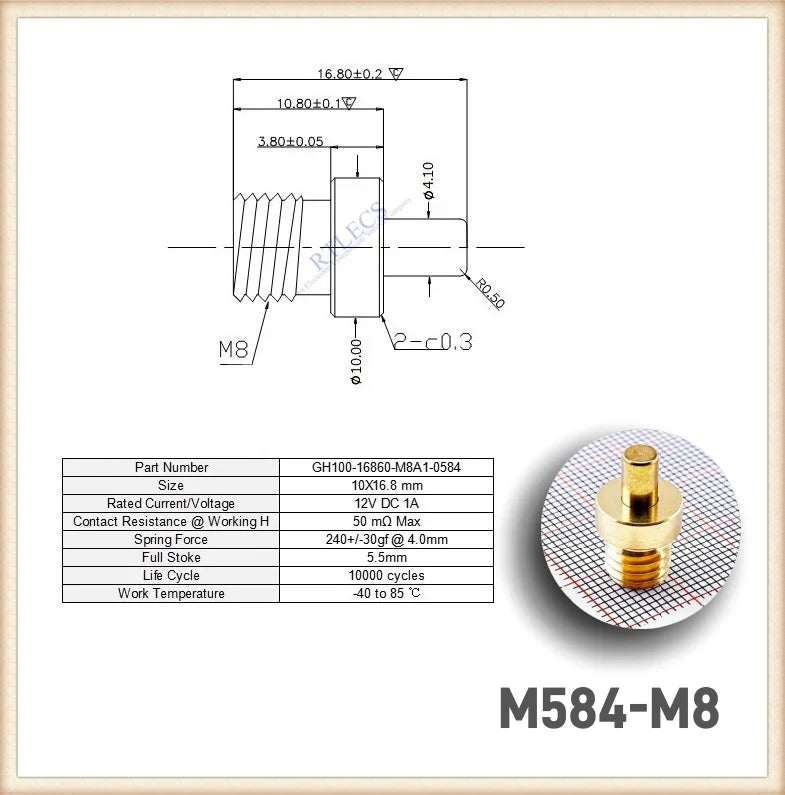 2/5/20Pcs High Current Pogo Pin Theaded M3 M4 M8 Connector 1A 4A 5A Battery DC Power Spring Loaded Needle Test Probe Gold Plated