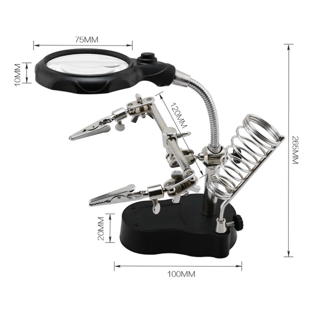 5Arm Welding Repair Tool Soldering Station with 3X Magnifier LED Light Bench Vise Table Clamp Clip PCB Holder Third Helping Hand
