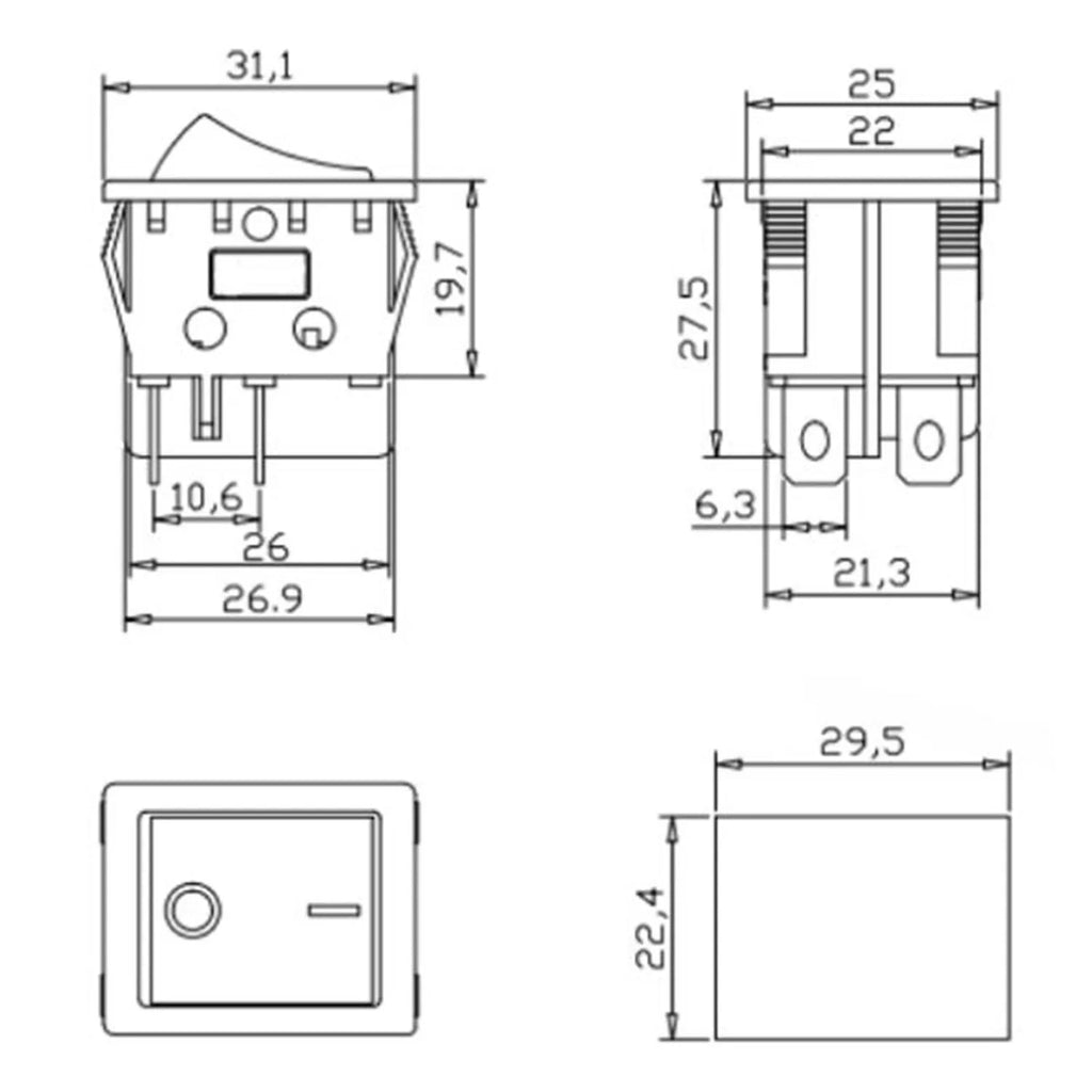 5PCS 16A 20A 30A Rocker Switch 220V 120V KCD7 KCD4 4 6 Pin Rocker Toggle Switch SPDT ON OFF Red Lighted Heavy Duty T125 T85