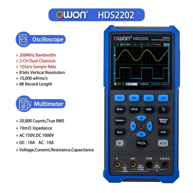 OWON HDS200 Series Handheld Digital Oscilloscope Portable 2CH Multimeter High Precision Electronic Repair Laboratory Test