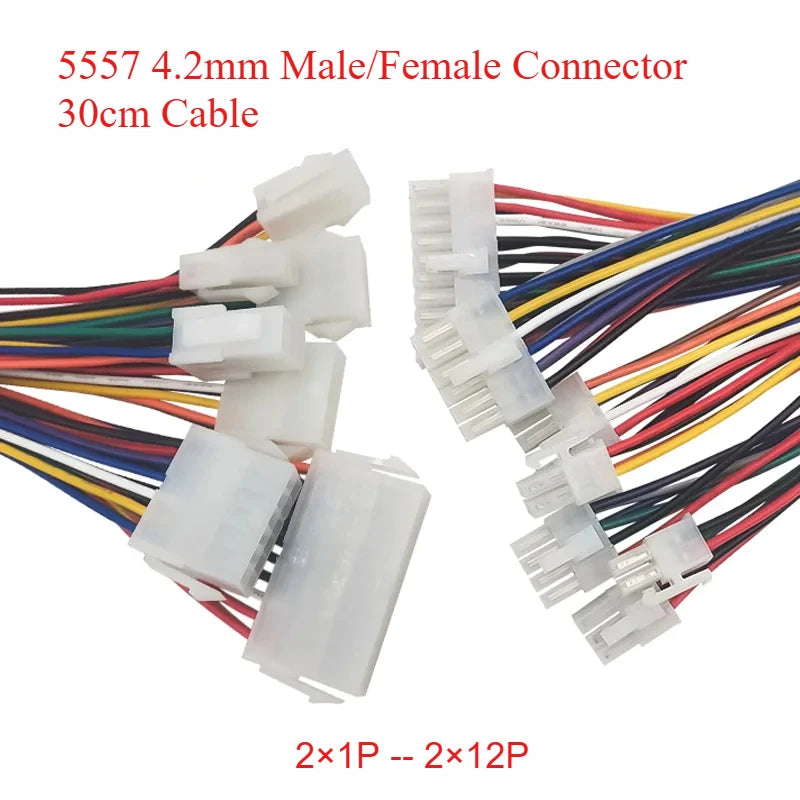 2pcs 20/30/50cm 5557 5559 2-24Pin Dual Row Micro-Fit MX4.2mm Male Female Automotive PC Computer Graphic Harness Plug Wire Cable