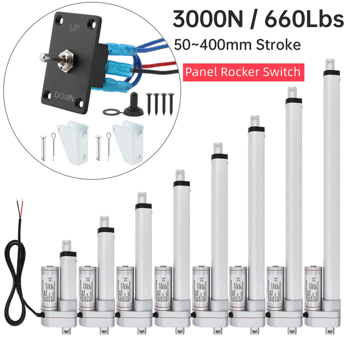 12V Electric Linear Actuator 50/100/150/200/250/300/350/400mm Stroke 3000N Electric Reciprocating Lifting Linear Motion Actuator