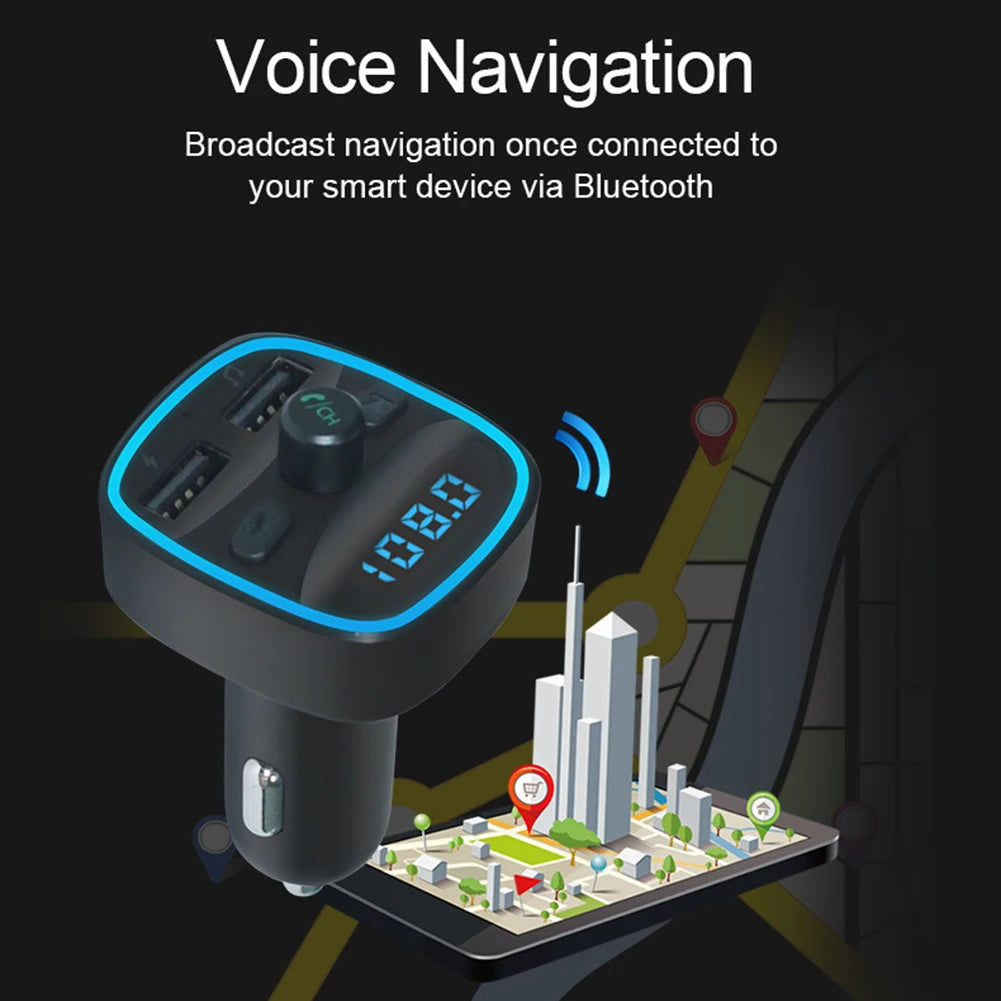 Car Adapter Bluetooth 5.0 Dual USB Port Safe Charging Hands-free Calling Fast Charging FM Transmitter Car Accessories