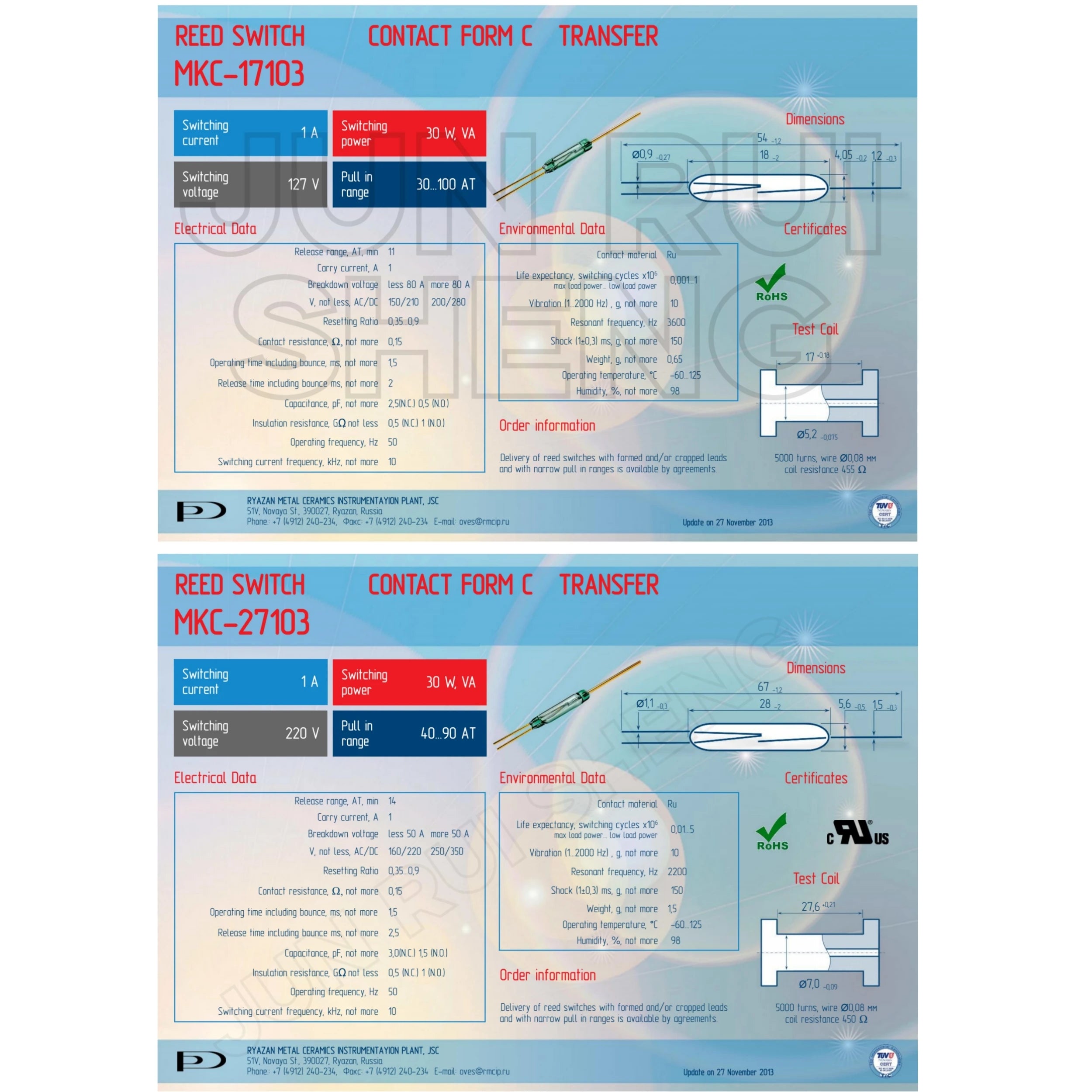 3PCS MKC27103 MKC17103 High Power Reed Switch MKC-27103 MKC-17103 3Pin Normally Open Closed Changeover Magnetic Contact Sensor